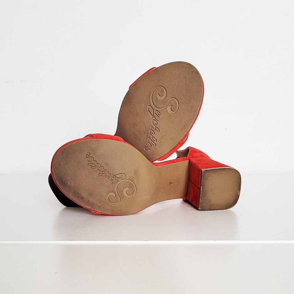 Seychelles x Cory Lynn Calter Red Suede Chunky Heel Sandals - Size 7 - Picture 5 of 9